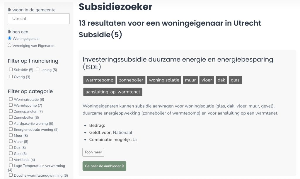 Duurzame subsidie tool nederland